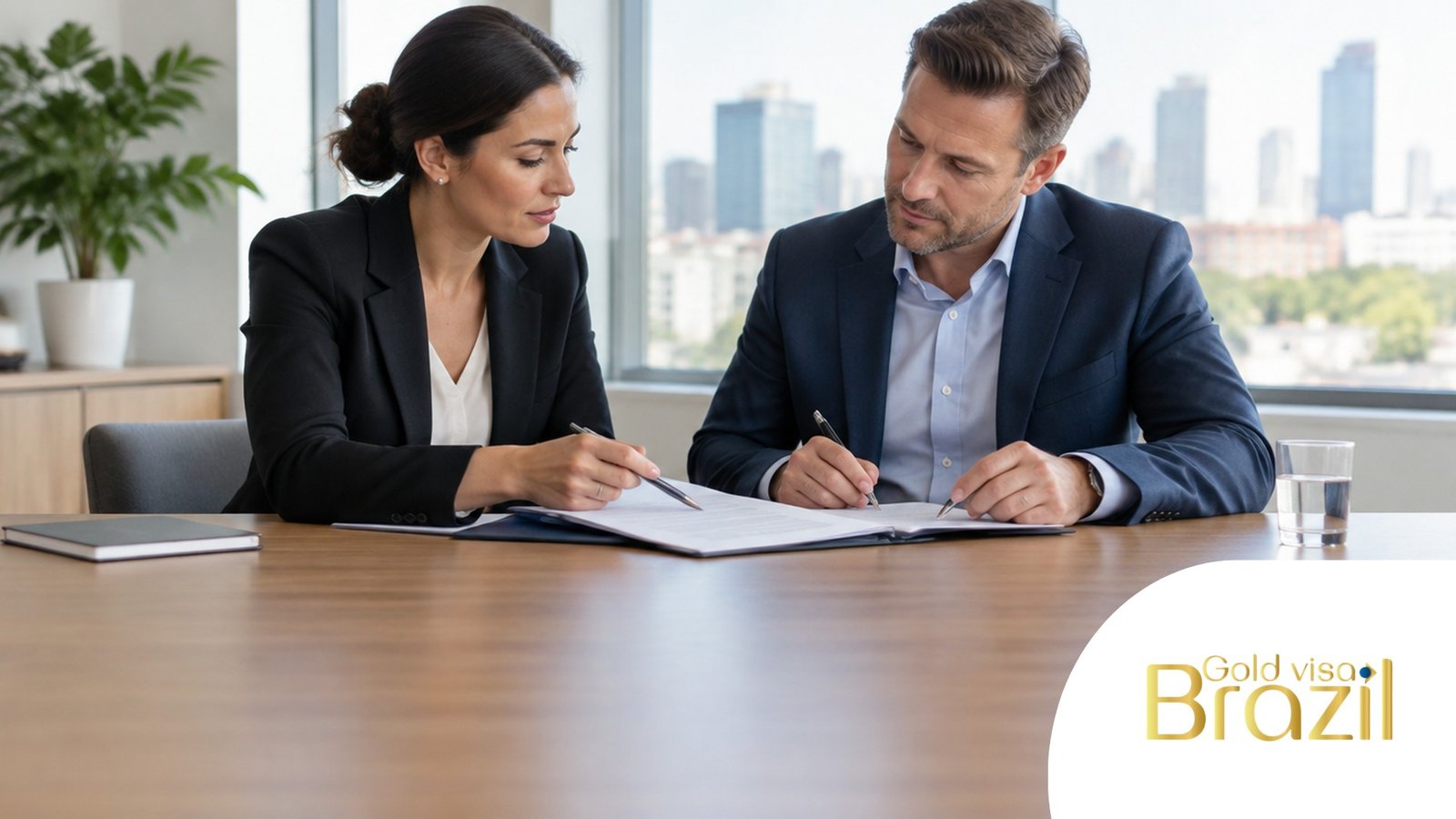 Lawyer and foreign investor reviewing a property contract