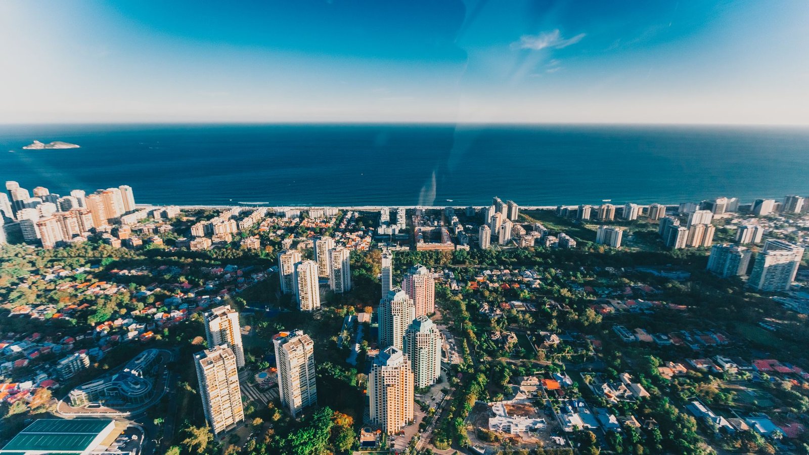 Aerial view of residential towers near the coast in Rio de Janeiro